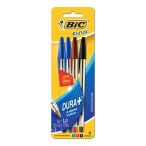 Caneta Esferográfica Bic Cristal Azul, Preta e Vermelha Com 4 Unidades