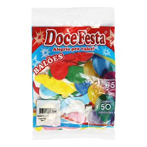 Balão Doce Festa Liso Cores Sortidas N°6,5 Com 50 Unidades
