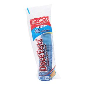 Copo Descartável Doce Festa Azul 200ml Com 50 Unidades