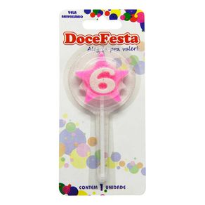 Vela de Aniversário Doce Festa Estrela Cores Sortidas N°6