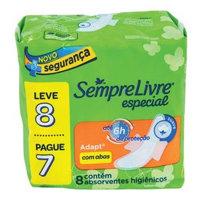 Absorvente Externo Sempre Livre Adapt Cobertura Suave com Abas Leve 8 Pague 7 Unidades Absorvente Externo Sempre Livre Adapt Cobertura Suave com Abas Leve 8 Pague 7 Unidades
