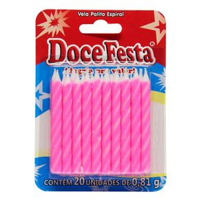 Vela de Aniversário Doce Festa Palito Rosa Com 20 Unidades