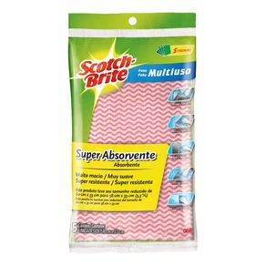 Pano Multiuso 3M Scotch Brite Super Absorvente Vermelho Com 5 Unidades