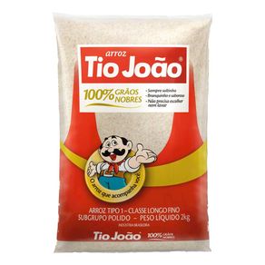 Arroz Branco Tio João 100% Grãos Nobres Tipo 1 com 2kg