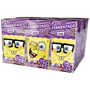 Leite Fermentado Elegê Bob Esponja Uva 480g Com 6 Unidades