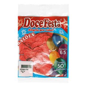 Balão Doce Festa Liso Vermelho N°6,5 Com 50 Unidades