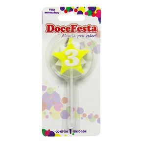 Vela de Aniversário Doce Festa Estrela Cores Sortidas N°3