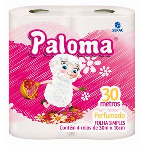 Papel Higiênico Folha Simples Perfumado Paloma 30m Pacote 4 Unidades