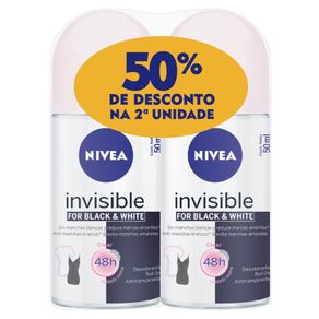 Desodorante Roll On Feminino Nivea Invisible Black & White Clear 50ml Com 2 Unidades