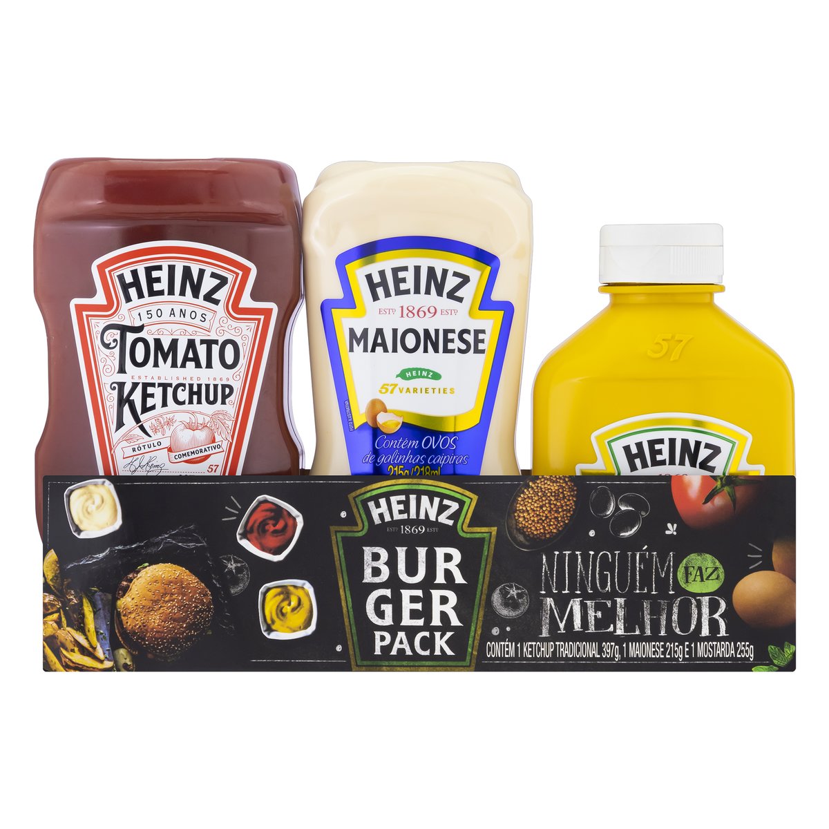 Kit Heinz Ketchup 397g + Maionese 215g + Mostarda 255g