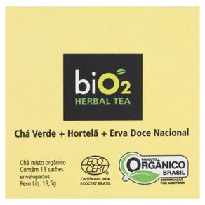 Cha-Misto-Organico-Cha-Verde-Hortela-e-Erva-Doce-Nacional-Bio2-Herbal-Tea-Caixa-195g-13-Unidades-de-15g-Cada Cha-Misto-Organico-Cha-Verde-Hortela-e-Erva-Doce-Nacional-Bio2-Herbal-Tea-Caixa-195g-13-Unidades-de-15g-Cada