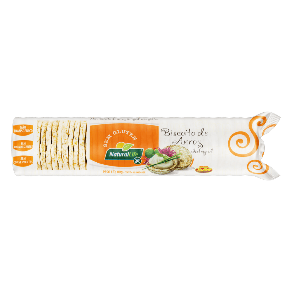 Biscoito de Arroz Natural Life Integral Sem Glúten 80g - comper