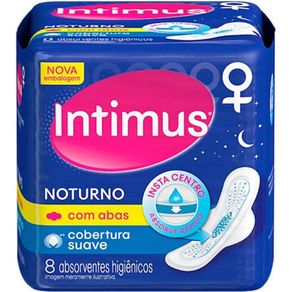 Absorvente-Externo-Intimus-Noturno-Cobertura-Suave-com-Abas---Com-8-Unidades Absorvente-Externo-Intimus-Noturno-Cobertura-Suave-com-Abas---Com-8-Unidades