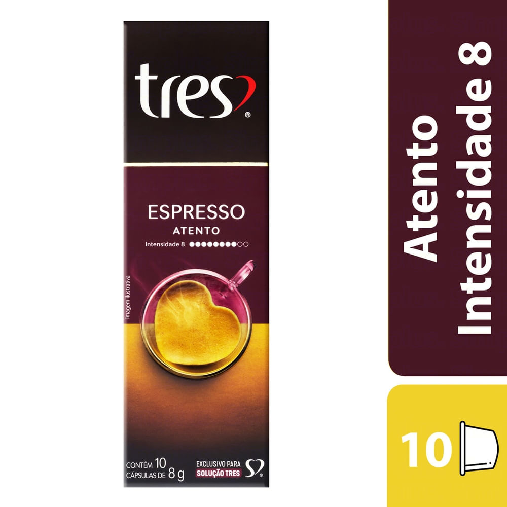 Cápsula de Café 3 Corações Espresso Atento 8g Com 10 Cápsulas