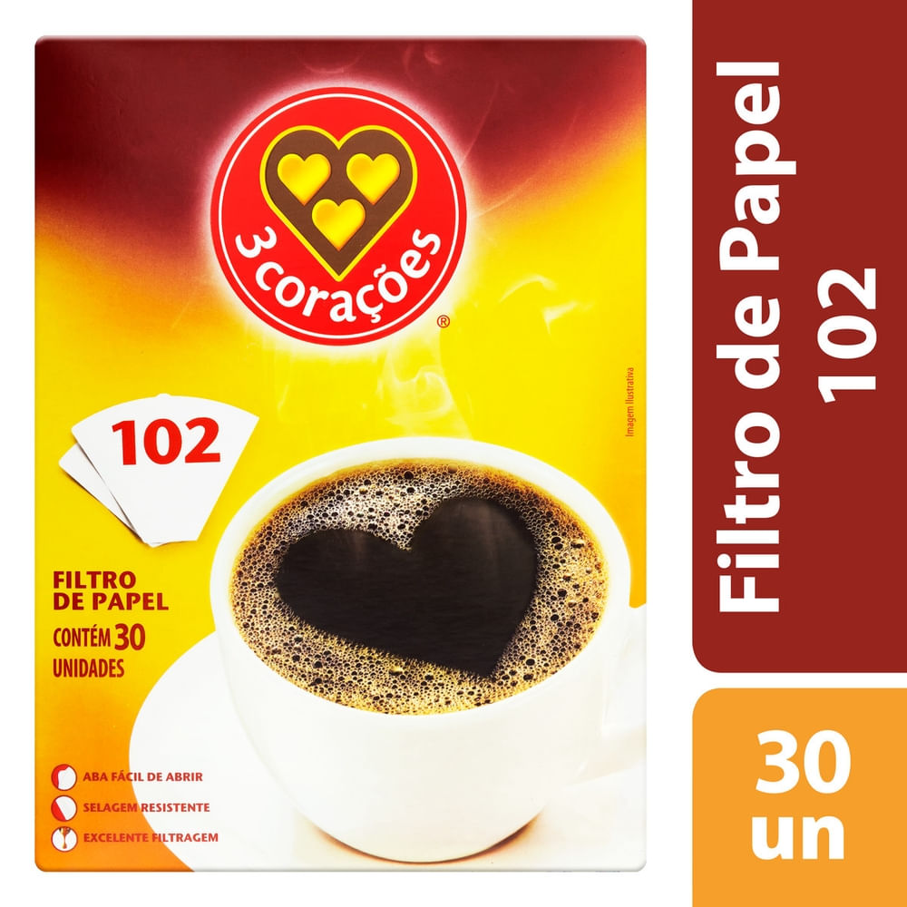 Filtro de Papel 3 Corações 102 Com 30 Unidades