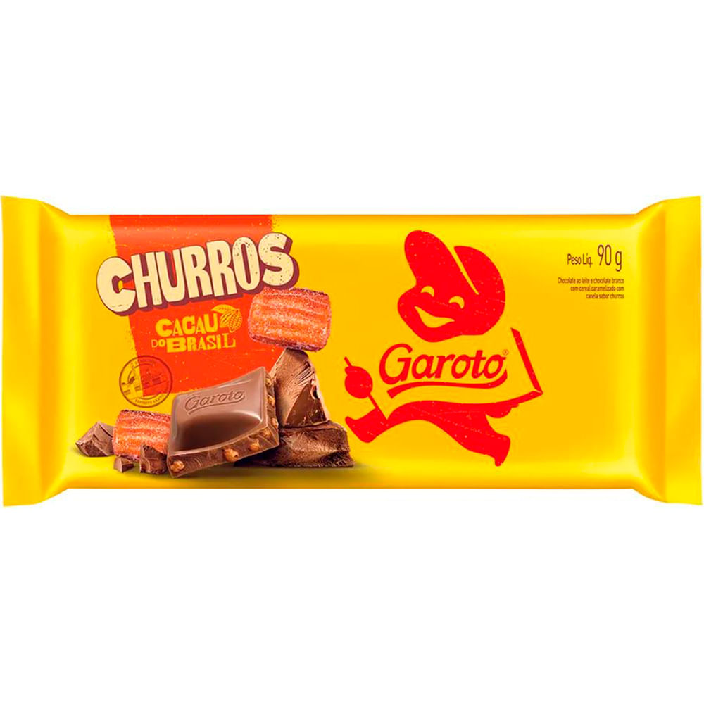 Barra de Chocolate Garoto Tablete Churros 90g comper