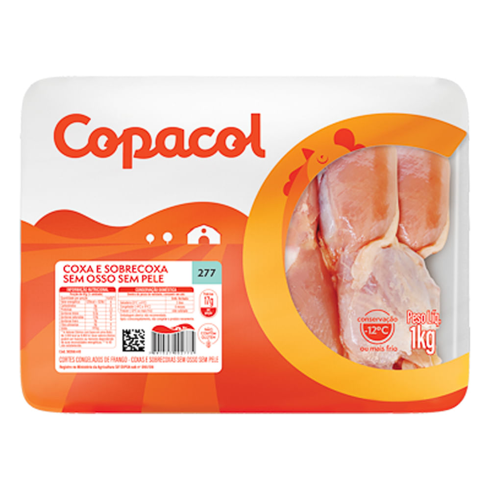 Coxa e Sobrecoxa de Frango Copacol Sem Osso e Sem Pele Bandeja 1kg