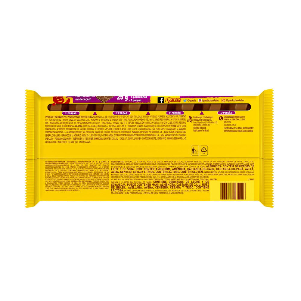 Barra de Chocolate Garoto Cores 90g comper