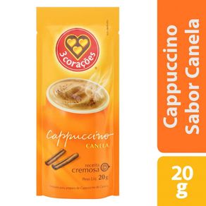 Cappuccino Solúvel 3 Corações Canela Sachê 20g