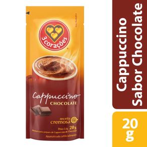 Cappuccino Solúvel 3 Corações Chocolate Sachê 20g