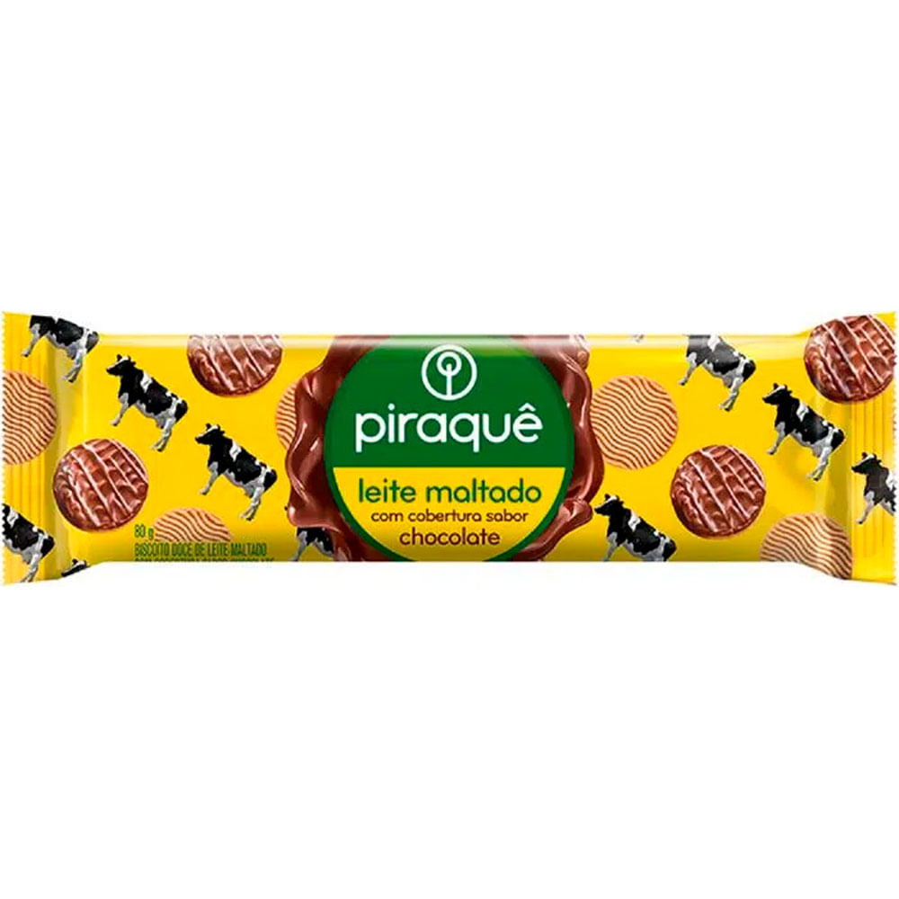 Biscoito Piraque 80g Leite Maltado Cobertura Sabor Chocolate