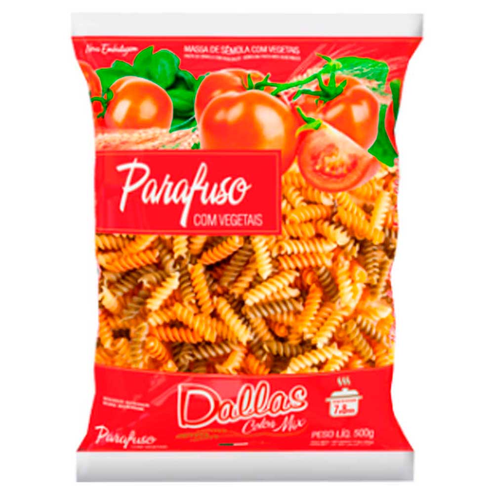 Macarrão Dallas Massa com Ovos Color Mix Parafuso 500g