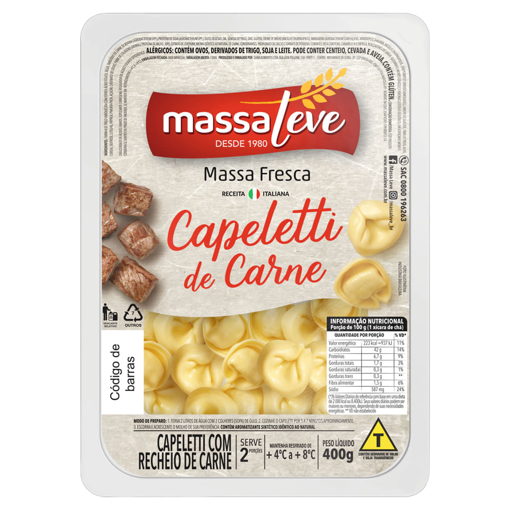 Capeletti Massa Leve Recheio de Carne 400g