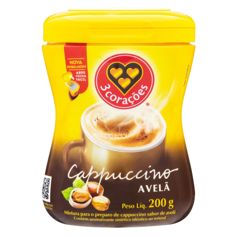Cappuccino Solúvel 3 Corações Avelã 200g