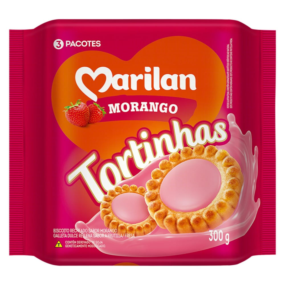 Biscoito Recheado Marilan Tortinhas Morango 300g