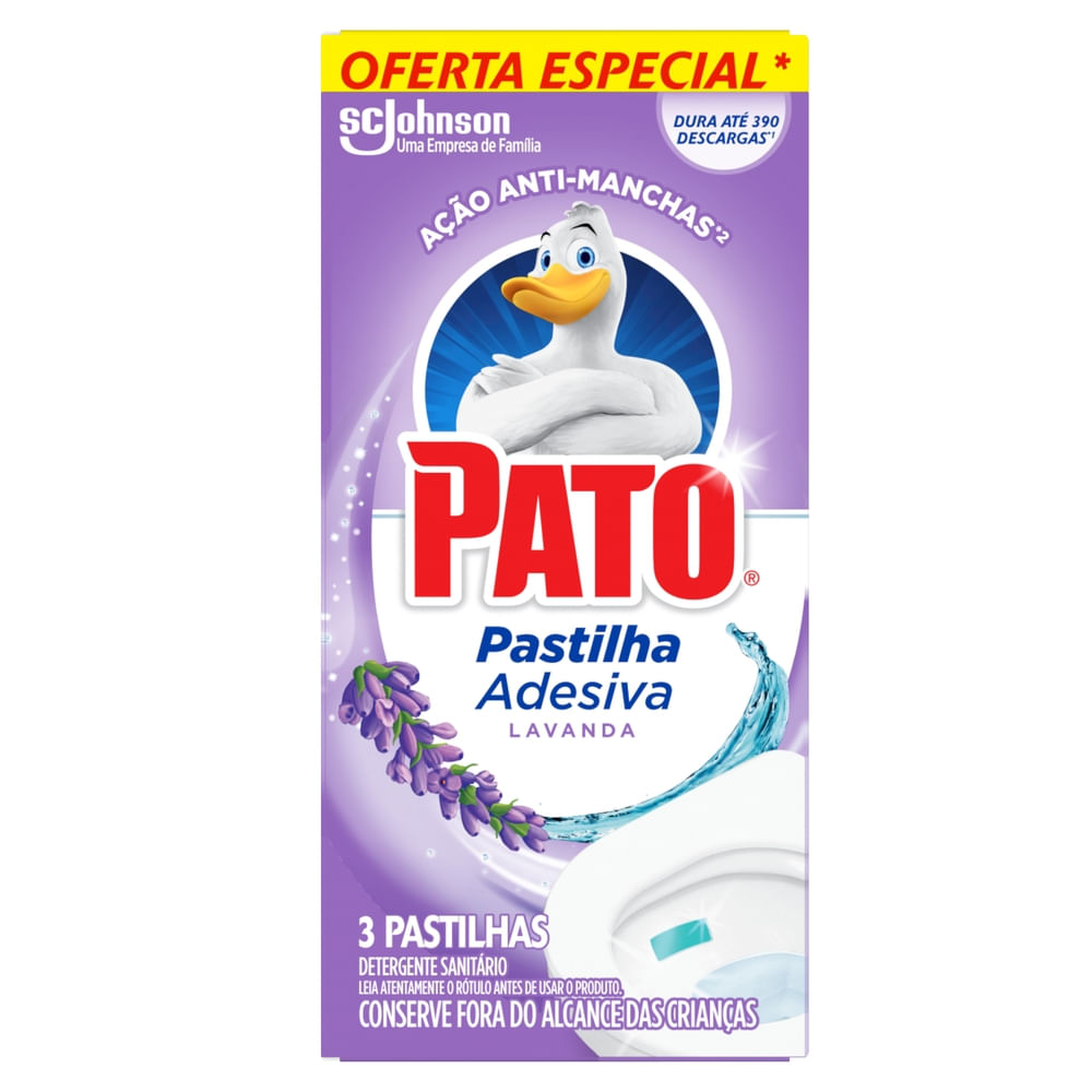 Pastilha Adesiva Sanitária Pato Lavanda Com 3 Unidades 20% de Desconto