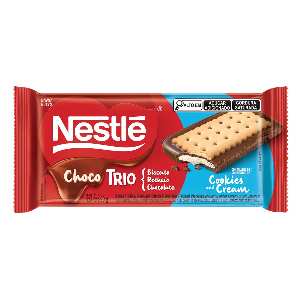 Biscoito Recheado Nestlé Chocotrio Cookies and Cream 90g