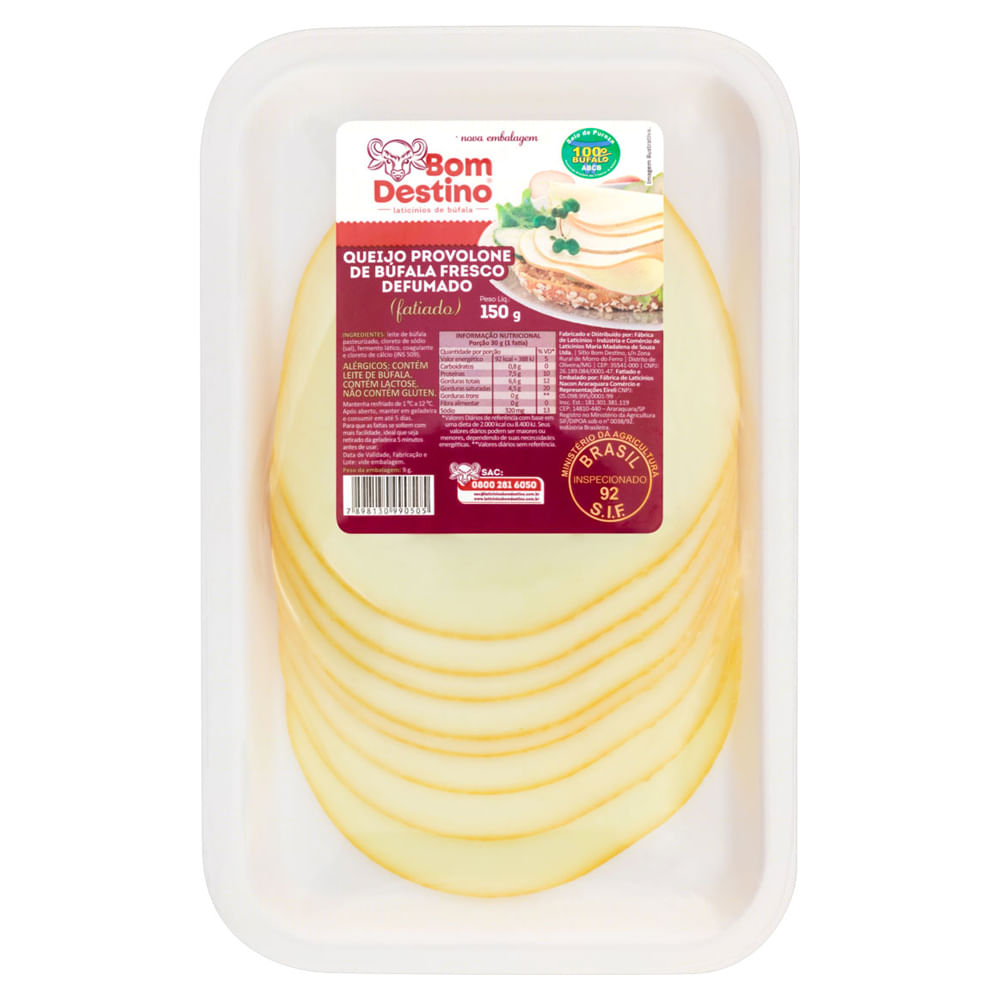 Queijo de Búfala Bom Destino Provolone Defumado Fatiado 150g