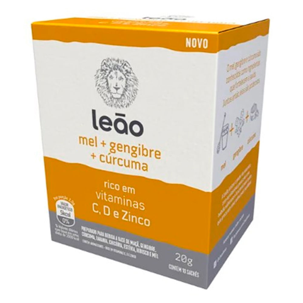 Chá Leão Mel, Gengibre e Cúrcuma | Com 10 Sachês