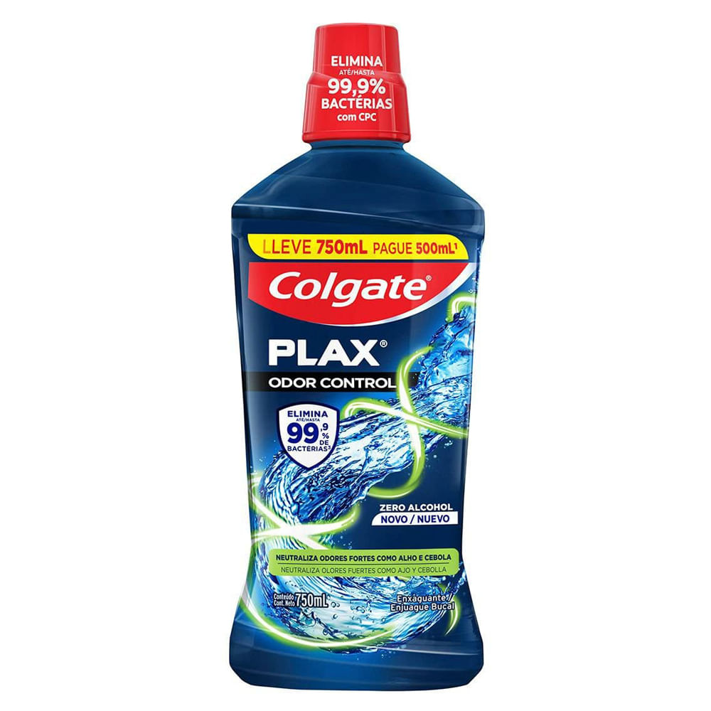 Enxaguante Bucal Colgate Plax Odor Control Zero Álcool Leve 750ml Pague 500ml