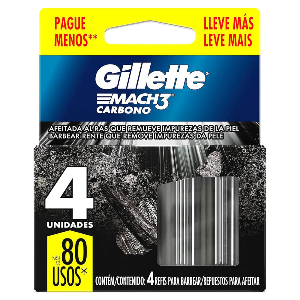 Carga para Barbear Gillette Mach 3 Carbono | Com 4 Unidades