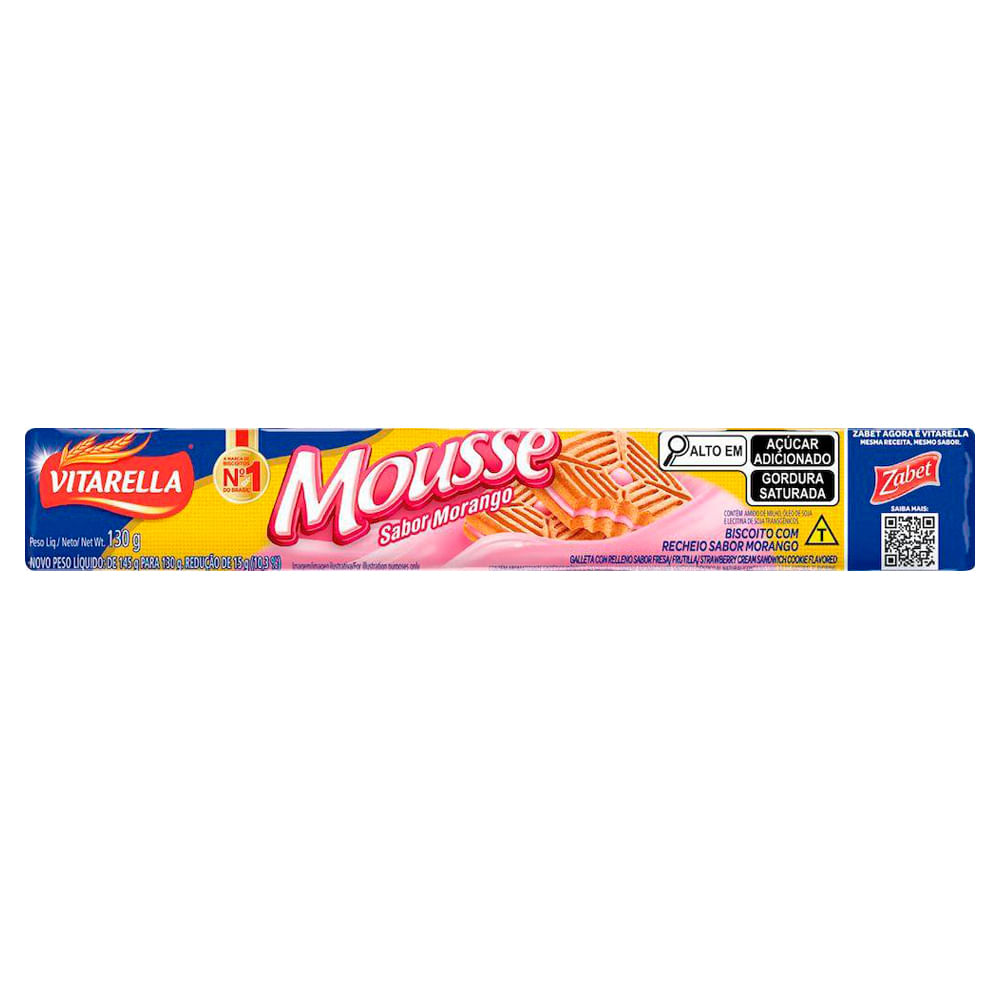 Biscoito Recheado Vitarella Mousse de Morango 130g
