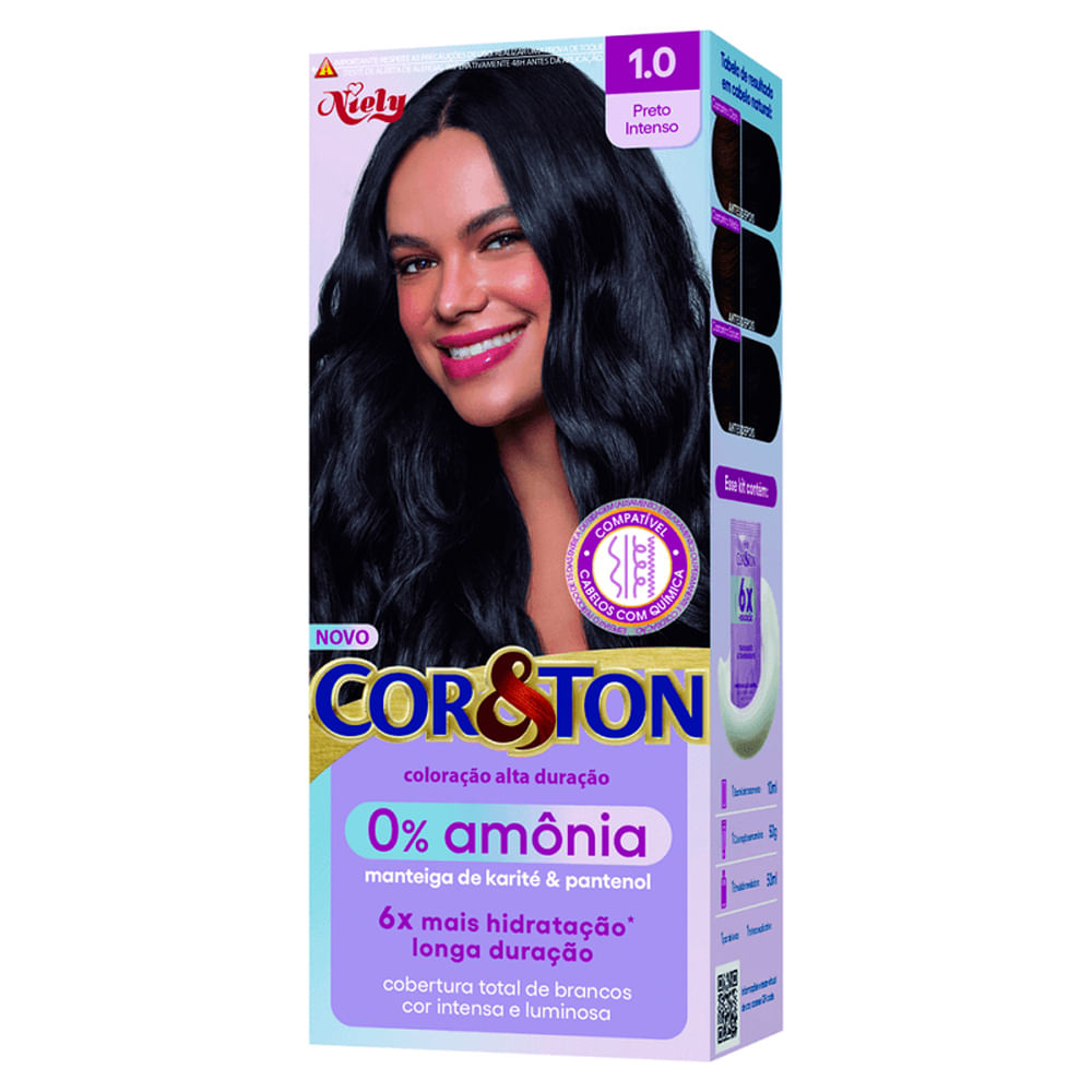 Coloração Cor & Ton 0% Amônia 175g 1.0 Preto Intenso