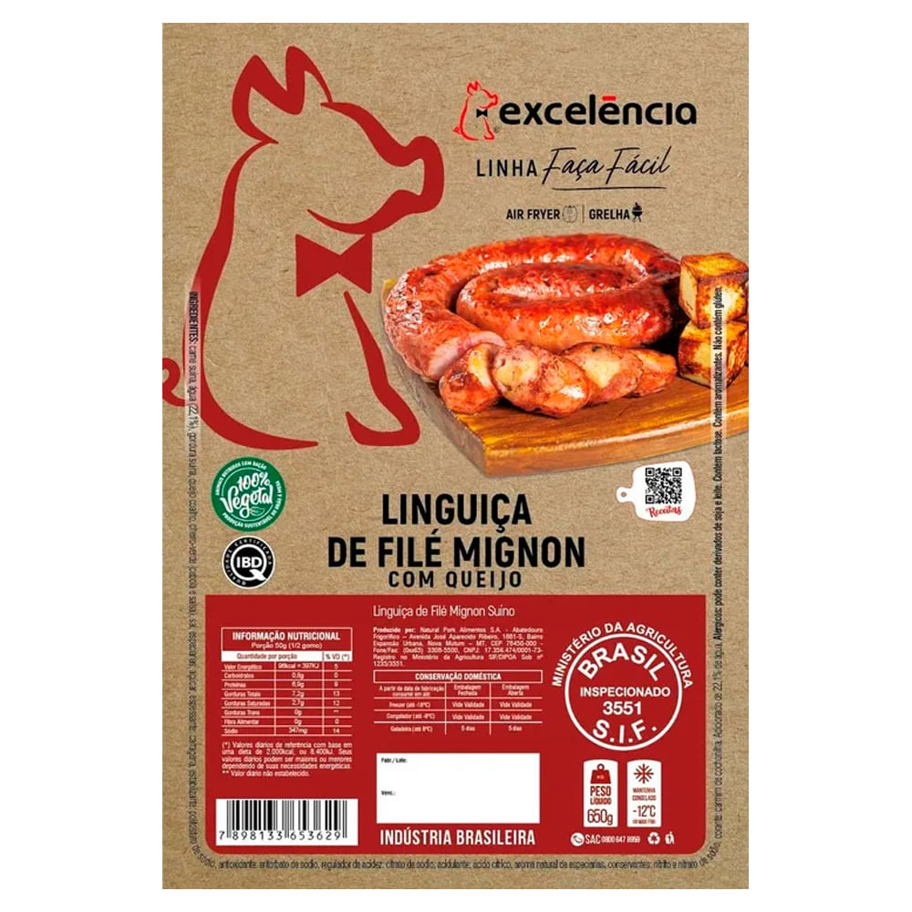 Linguiça Suína Excelência Filé Mignon com Queijo 650g