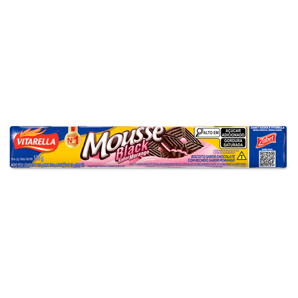 Biscoito Recheado Vitarella Mousse Black Morango 130g