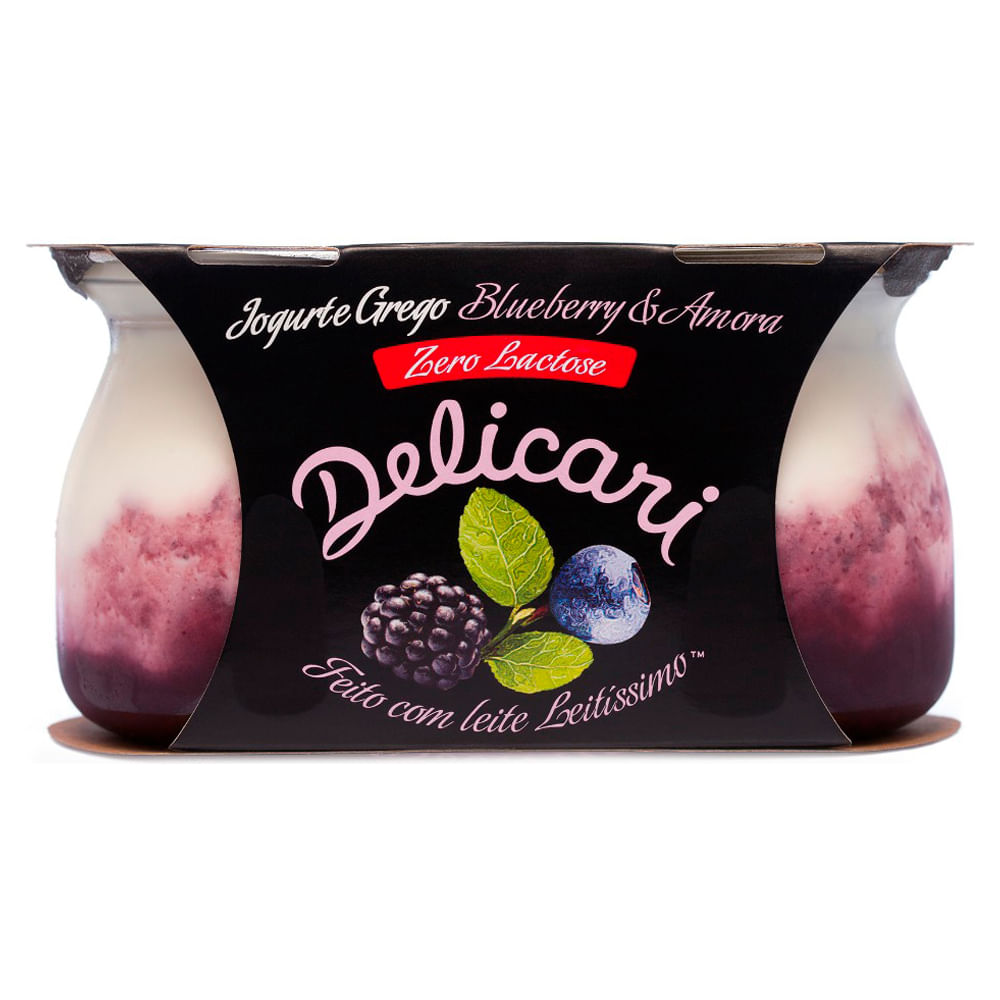 Iogurte Grego Delicari Zero Lactose Duo Blueberry e Amora 340g