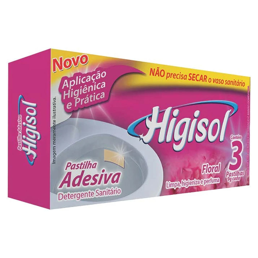 Pastilha Adesiva Sanitária Higisol Floral 9g | Com 3 Unidades