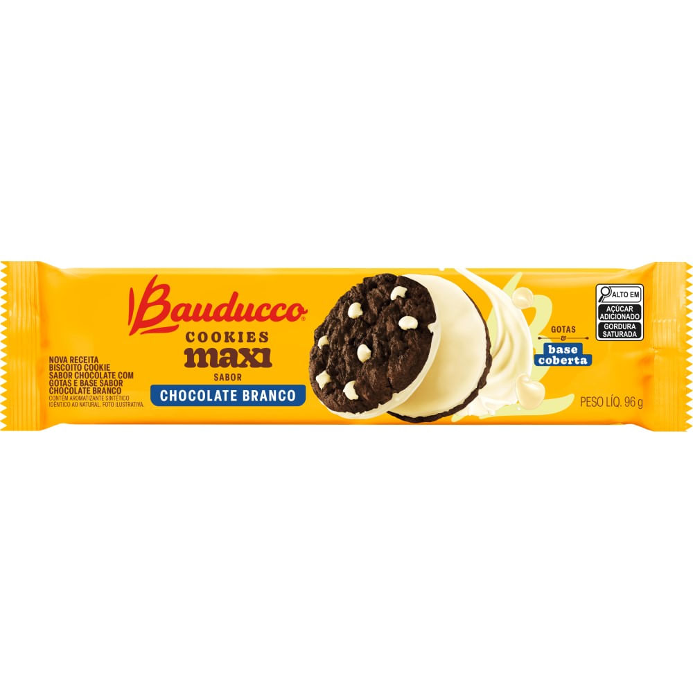 Cookie Bauducco Chocolate com Gotas e Cobertura Chocolate Branco 96g