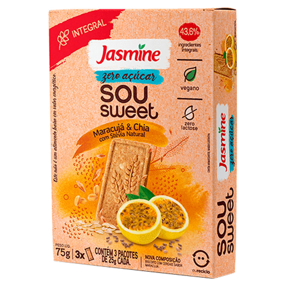 Biscoito Integral Jasmine Sou Sweet Maracujá e Chia 90g