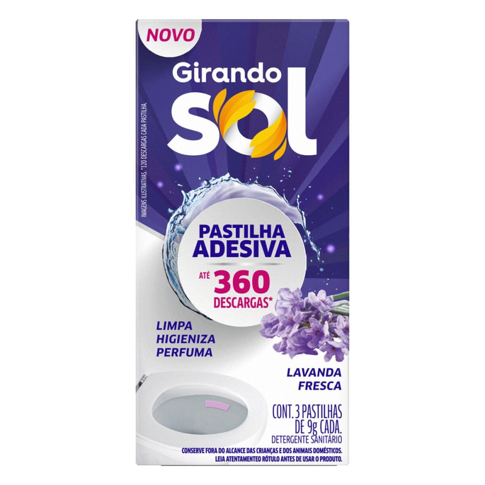 Pastilha Adesiva Sanitária Girando Sol Lavanda Fresca 27g Com 3 Unidades
