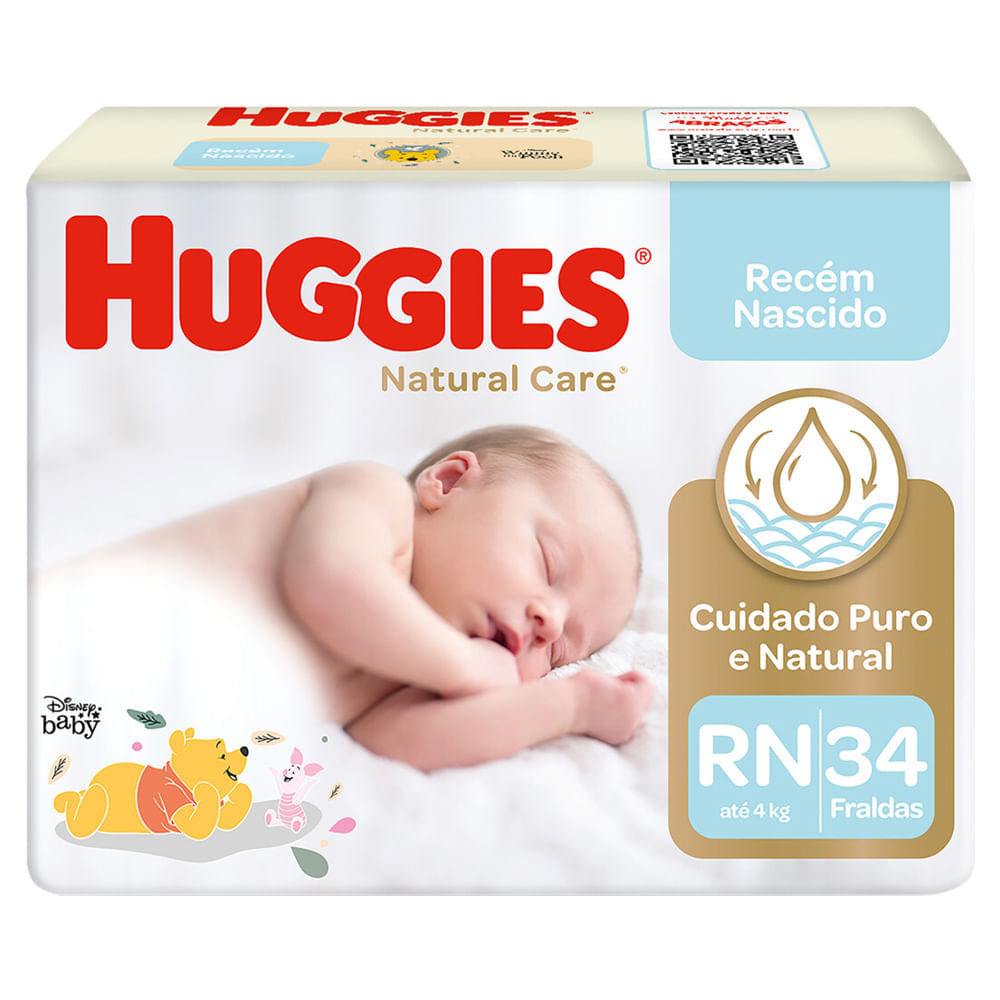 Fralda Infantil Huggies Natural Care Tamanho RN | Com 34 Unidades