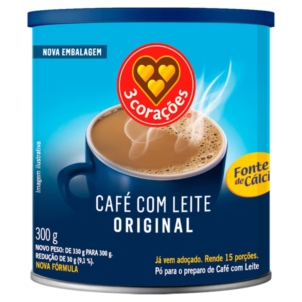 Café com Leite Solúvel 3 Corações Original 300g