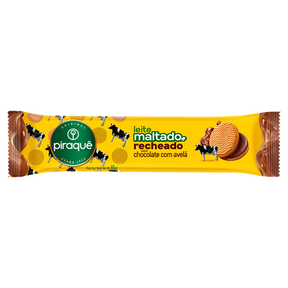 Biscoito Recheado Piraquê Leite Maltado Chocolate com Avelã 85g