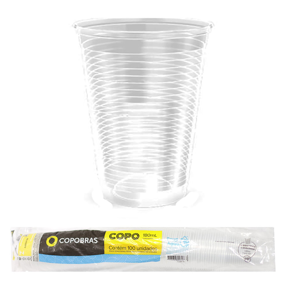 Copo Descartável Copobras para Água Transparente 180ml Com 100 Unidades