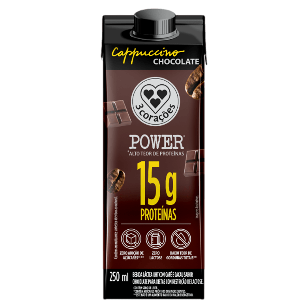 Bebida Láctea 3 Corações Power Whey Cappuccino com Chocolate 250ml