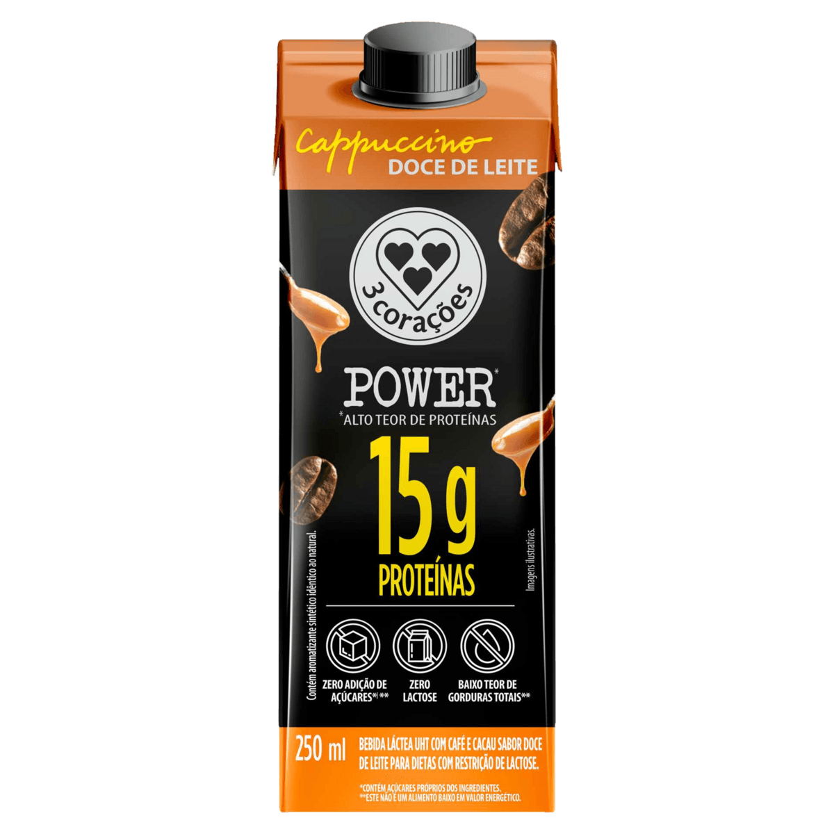 Bebida Láctea 3 Corações Power Whey Cappuccino com Doce de Leite 250ml